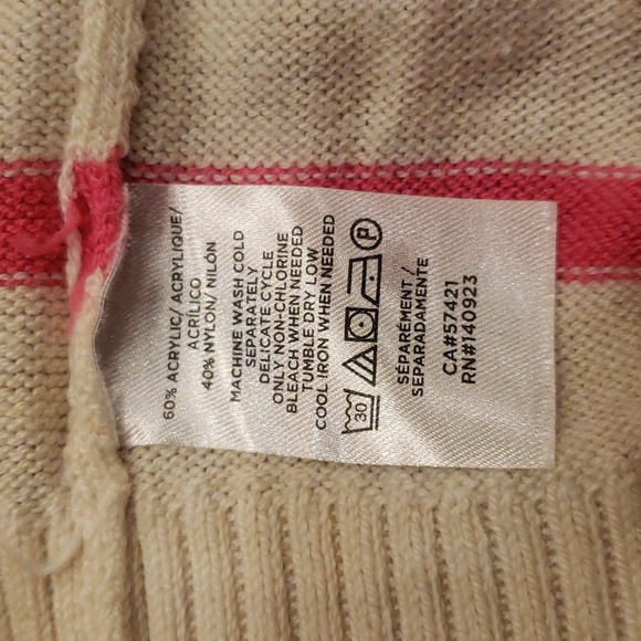LOFT Cream with Pink stripe sweater.  Cropped style, V neck. Women's Medium - Picture 7 of 9